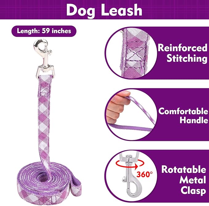 EXPAWLORER Cute Dog Harness and Leash Set - Purple Girl Dog Harness Checkered Step-in Design, Easy Adjustable No-Choke Lightweight Breathable Vest for Puppy Small Dogs Cats Outdoor Walking, Small
