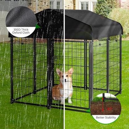 Dog Kennel Outdoor with Roof, 4'x4.2'x4.5' Welded Wire Dog Enclosures for Outside, Heavy Duty Dog Crate with UV-Resistant Waterproof Cover