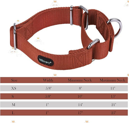 Mikivery Martingale Dog Collar Nylon Adjustable and Safety Training Colourful Comfortable Metal Buckle Pet Collars for Small Medium and Large Dogs(Brick Red,M)