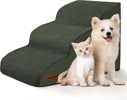 Aodisman 3-Step Dog Ramp and Stairs for Sofa and Chair - Non-Slip Sturdy Pet Steps for Small Dogs and Cats,15.7" H,Green