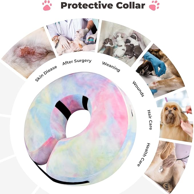 Inflatable Dog Cone Collar for Dogs and Cats, Dog Neck Collar Recovery E Collar Alternative After Surgery, Elizabethan Collar Alternatives for Dogs Recovery (Pink Blue, XL)
