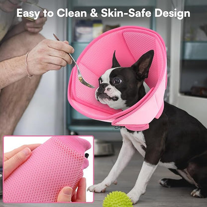 Queenmore Soft Dog Cone Collar,Comfortable Dog Cones for Medium Dogs/Cats to Stop Licking After Surgery,Comfy Cone for Dogs, Neuter Recovery Ecollars of Shame Alternatives,Pink,M