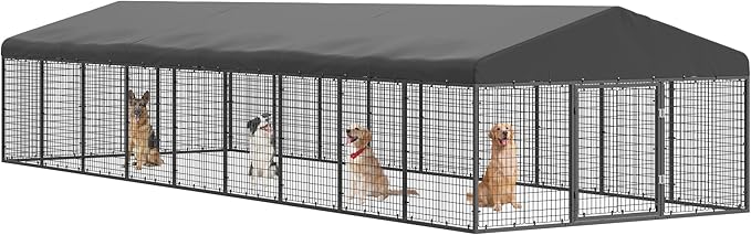 Petony 354" x 118" Large Outdoor Dog Enclosure,Heavy Duty Dog Cage with Roof,Galvanized Steel Dog Kennel Fence with Double Safety Locks