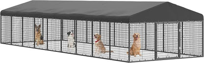 Petony 354" x 118" Large Outdoor Dog Enclosure,Heavy Duty Dog Cage with Roof,Galvanized Steel Dog Kennel Fence with Double Safety Locks