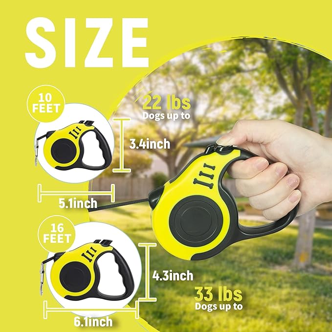 Retractable Dog Leash Automatic Telescopic Tractor Dog Tape, Pet Tape 10/16 FT Durable and Convenient, with Non-Slip Handle, Suitable for Small and Medium-Sized Dogs Yellow