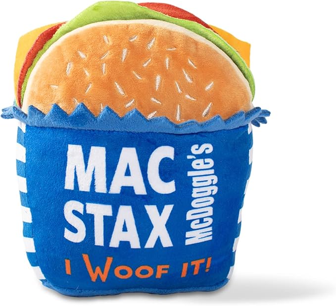 Fringe Studio Plush Dog Toy, MCDOGGLE’S MAC STAX, Wagsdale Dog Toy Collection (289738), Multi-Colored