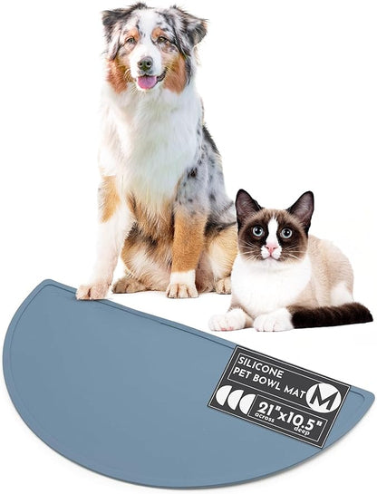 Should We Go - Waterproof Silicone Pet Food Mat - Non-Slip, Spill-Proof Feeding Mat for Floors, Raised Edge Design, Easy-to-Clean Pad for Dog & Cat Bowls, 21" Across x 10.5" Deep, Medium-Ocean Blue