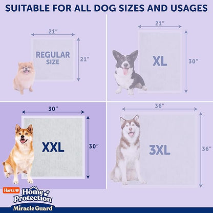 Hartz Miracle Guard Dog and Puppy Dog Pads Max Absorbency 24 Hour Use Odor Eliminating Lavender Scented No Leaks, 2XL Size 20 Count