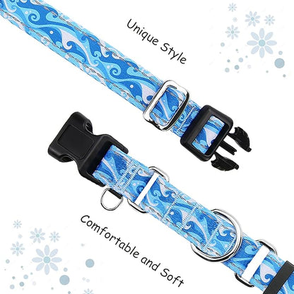 Reflective Martingale Collar with Quick Release Buckle Anti Pulling Boy Male Adjustable Dog Collars (Blue Waves, XSmall)