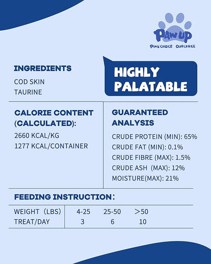 PAWUP Cod Skin Rolls Dog Treats Natural High Omega 3 Dog Snacks, Single Ingredient Cod Skin Chews for Small Dogs w/Taurine, 16 oz