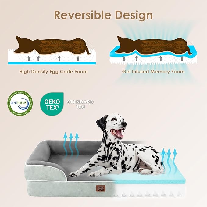 EHEYCIGA Orthopedic Dog Beds for Extra Large Dogs, Waterproof Memory Foam XL Dog Bed with Sides, Non-Slip Bottom and Egg-Crate Foam Big Pet Couch Bed with Washable Removable Cover, Greyish Green