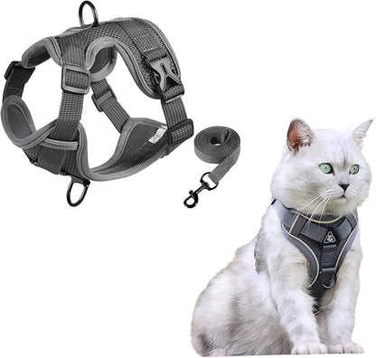 SOLMOONY Small Dog Harness,Soft Mesh Puppy Harness and Leash Set,No Escape Cat Harnesses for Training Walking,Reflective Adjustable Puppy Vest for Small Medium Dogs, Cats (Grey, XL)