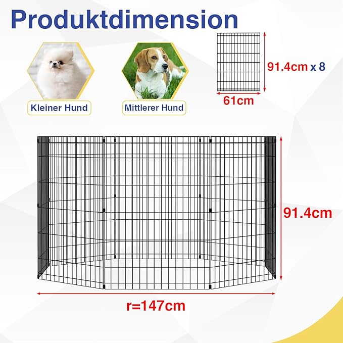 FDW 36 Inch Dog Pen 8 Panel Dog Playpen Indoor Outdoor Metal Puppy Pet Fence Portable Folding Animal Exercise Fence,Black