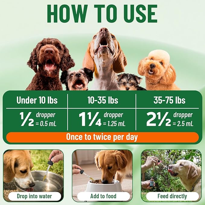Natural Flea and Tick Prevention for Dogs, Oral Herbal Dog Flea and Tick Treatment Drops with Pumpkin Seed & Black Walnut for Dogs, Skin & Coat Care - Digestive & Immune for All Breeds and Ages, 60ml