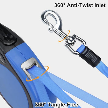 Taglory Retractable Dog Leash, 16ft No Tangle Leash Retractable for Small Medium Dogs Up to 44 lbs, One-Handed Brake, Pause, Lock, Blue