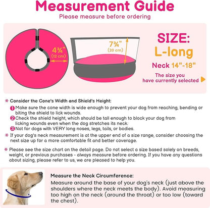 BARKLESS Dog Donut Collar, 2-in-1 Inflatable Dog Collars for After Surgery to Stop Licking Wounds, Patented Protective Donut Cone with High Shield for Large Pets (Hot Pink, L-Long)