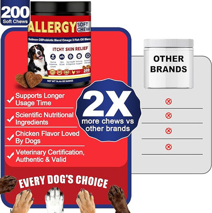 Dog Allergy Chew 200 - Piece Tablets: Probiotics - Powered Relief for Itchy Skin, Ears & Yeast Issues. Get to The Root, Ensure Comfort, Care for The Health of Your Beloved Dog (50)