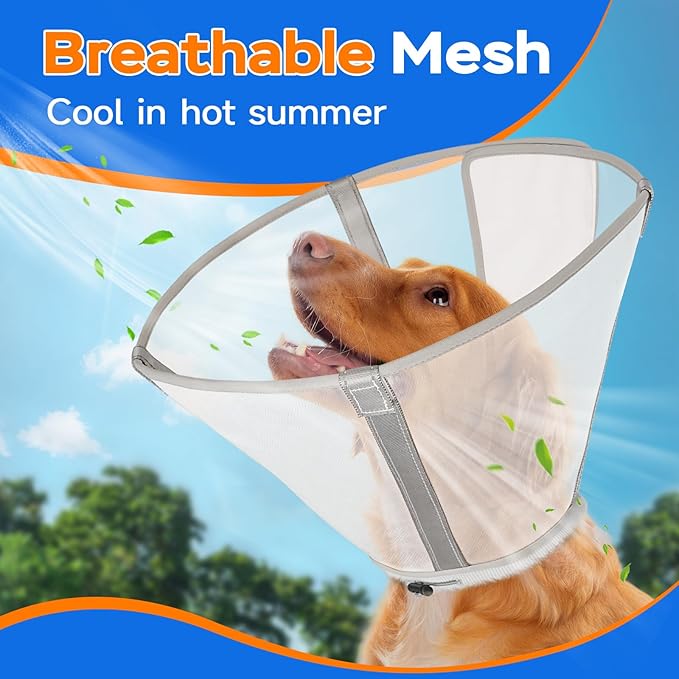 Breathable Mesh Dog Cone Collar for Surgery, Soft Elizabethan Recovery Alternative to Stop Licking,Pet Neck Collar for Large Medium Small Breeds(Grey,7)