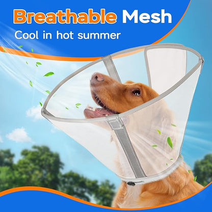 Breathable Mesh Dog Cone Collar for Surgery, Soft Elizabethan Recovery Alternative to Stop Licking,Pet Neck Collar for Large Medium Small Breeds(Grey,7)
