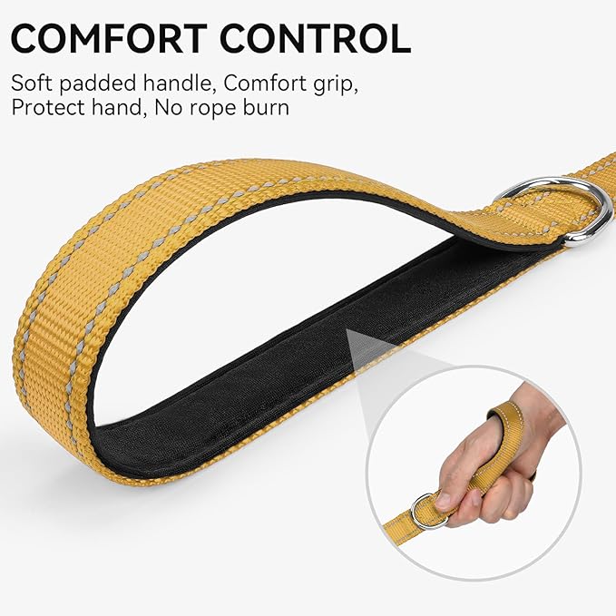 Joytale Dog Leash, 6 FT Double-Sided Reflective, Padded Handle Nylon Heavy Duty Leashes for Medium & Large Dogs Walking, Khaki