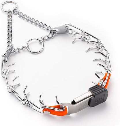 Herm Sprenger Chrome Plated Steel Dog Collar with Quick Release ClicLock Buckle O-Ring Biothane Insert Training Collar Made in Germany (Hunter Orange, 16in x 2.25mm(Neck Size up to 13-14in))