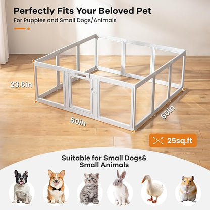 Clear Acrylic Dog Playpen Indoor, Puppy Cat Small Pet Play Pen, Pet Cat Playpen for Rabbits, Dog Fence Crate Kennel Whelping Cage (Grey, 12 Panel)