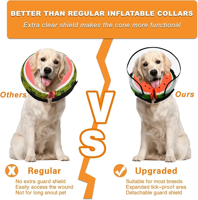 MRSOHRET Dog Cone, Dog Surgery Collar, Inflatable Cones for Small Medium Large Dogs, Watermelon Dog Recovery Collar, Does not Impede Vision