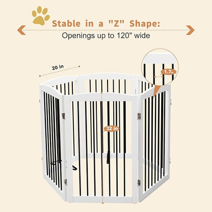 PUPETPO Freestanding Pet Gate for Dogs, Indoor Wooden Foldable Dog Gate for House, Extra Wide, Pet Fence for Stairs, Doorways, Halls, Support Feet Included, 120 Inch Wide, 6 Panels 32",White