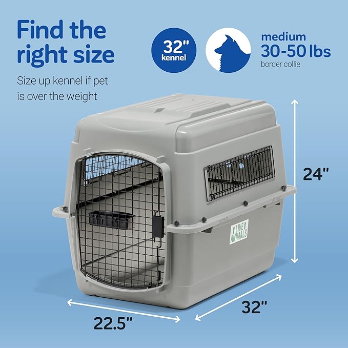 Petmate Sky Kennel - For Air and Travel, Airline Compliant Dog Crate for Pets 30-50 lbs, Heavy Duty Dog Kennel, Made in the USA- 32 Inches