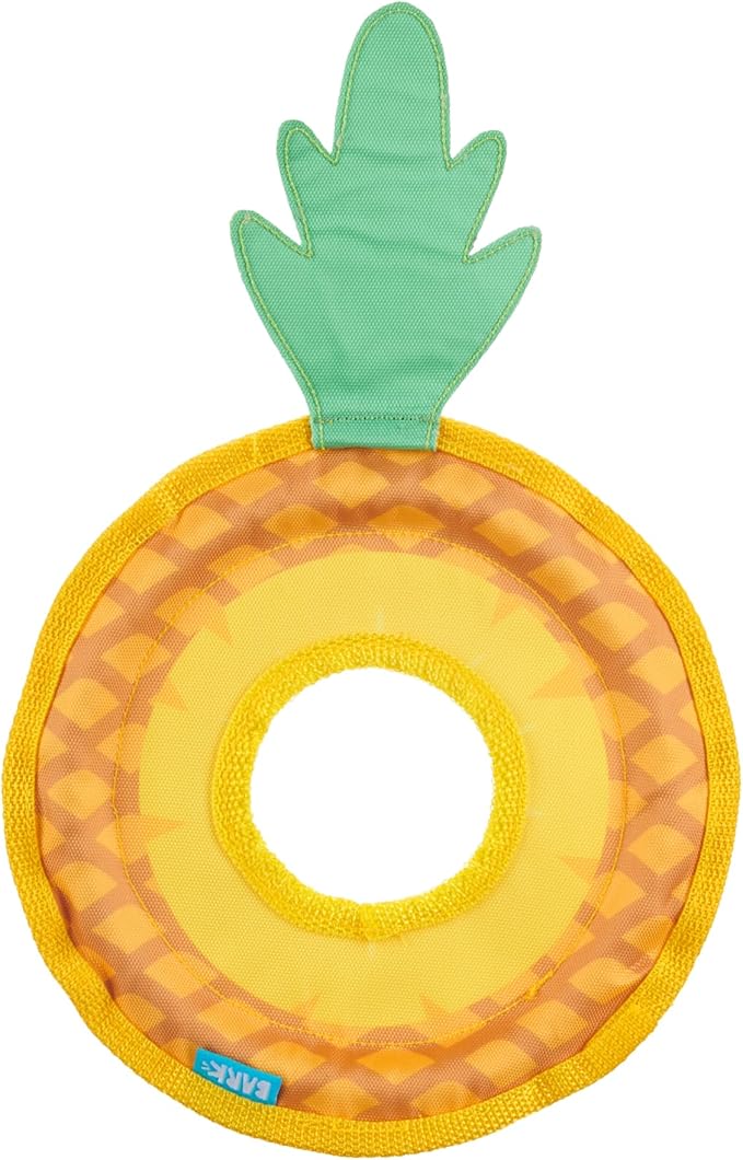 Barkbox Pineapple Fling Flying Disc Dog Toy | Fluff-Free Crinkle Disc with T-Shirt Rope Edge | Durable Fetch Toy for Dogs & Puppies Who Love to Toss & Play