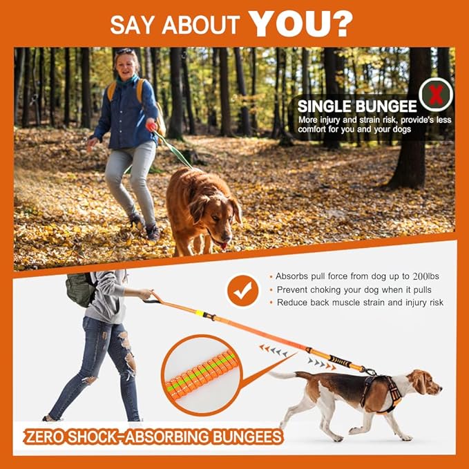 No-Pull Shock Absorbing Bungee Leash for Large Dogs, 4-6 FT Heavy Duty Dog Leash with Traffic Handle & Seat Belt Buckle, Reflective, Up to 150 Lbs