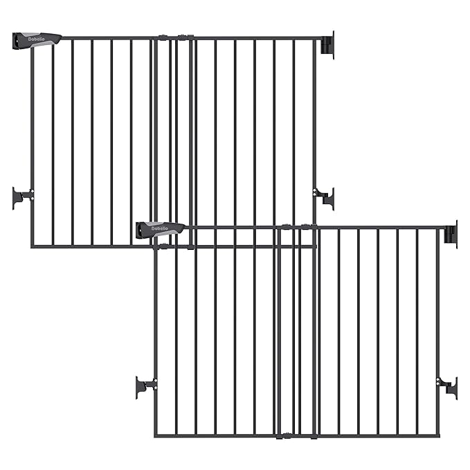 Babelio Baby Gate for Stairs, Kitchen & Doorways, No Bottom Bar| Easy Installation| One-Handed Operation| Auto-Close| Hardware Mount (Drill Needed) Safety Dog Gate (Black - 2 Pcs, 26-43" W, 28" H)