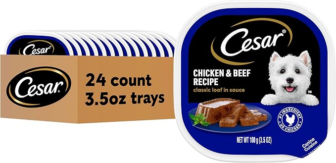 Cesar Classic Loaf in Sauce Adult Wet Dog Food Chicken and Beef Recipe, Wet Food for Dogs, 3.5 oz Easy Peel Trays, 24 Count