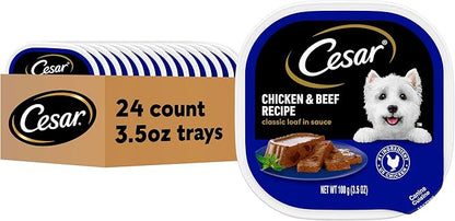 Cesar Classic Loaf in Sauce Adult Wet Dog Food Chicken and Beef Recipe, Wet Food for Dogs, 3.5 oz Easy Peel Trays, 24 Count