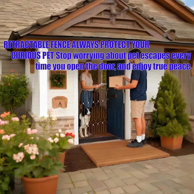 28.4 inch Retractable Pet Door, Adjustable Metal Gate, Front Door Safety Dog Door, RV Retractable Pet Door, Doorway