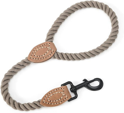 Mile High Life Short Dog Leash, Braided Cotton Rope Leashes with Leather Tip - Heavy Duty Metal Clasp, 18IN, 1/2" Thick - Wedding, Walking & Training Leash for Medium Large Dogs