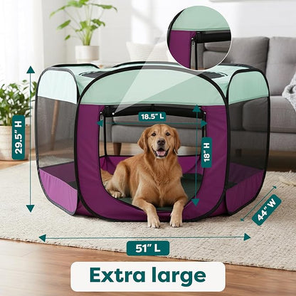 FurHaven Portable Pet Playpen for Dogs & Cats, Foldable Indoor Kitten Playpen with Mesh Sides, Pop Up Travel Dog Pen, X-Large, Purple