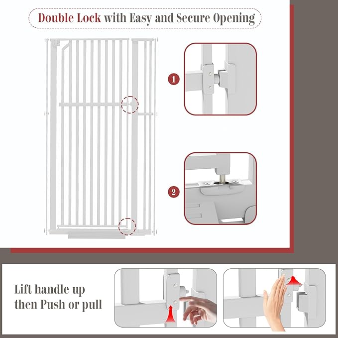 Glaf Extra Tall Pet Gate 63" Pressure Mounted Cat Door Safety Metal Cat Gate Adjustable Width Dog Gate Auto-Close Dog Door for Doorways, Stairs, Kitchen, Hallway (White, 33.86-37.4")