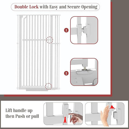 Glaf Extra Tall Pet Gate 63" Pressure Mounted Cat Door Safety Metal Cat Gate Adjustable Width Dog Gate Auto-Close Dog Door for Doorways, Stairs, Kitchen, Hallway (White, 33.86-37.4")