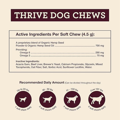 Hemp Well Thrive Chews for Dogs – Supports Healthy, Skin, Hip, Joint, and Heart Health, Promotes Immune Support, Fights Seasonal Allergies, Organically Sourced – 30 Count