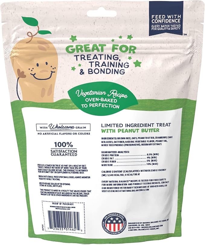 Natural Balance Limited Ingredient Rewards Crunchy Biscuits, Bite-Size Vegetarian Dog Treats for Small-Breed Adult Dogs, Peanut Butter Recipe, 8 Ounce (Pack of 2)