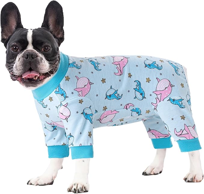 Dog Recovery Suit for Surgery Small Medium Dogs Onesie, Cute Soft Dog Pajamas Bodysuit Cone Alternative Prevent Licking Recovery Suit Female Male (Dolphins, Medium)