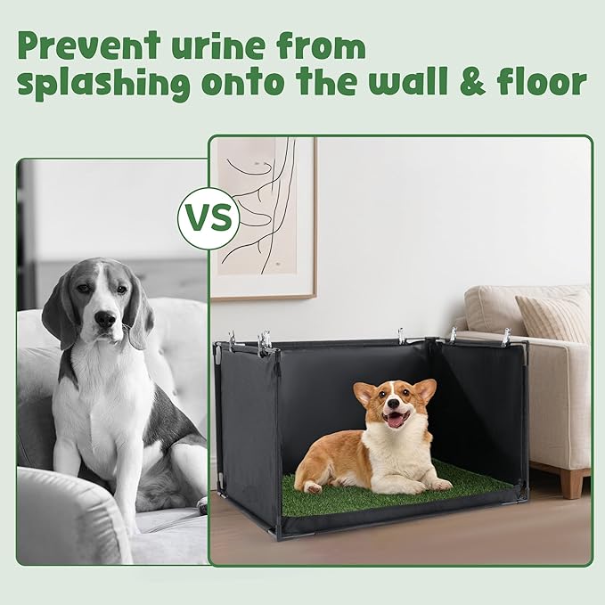 MABOZOO Dog Pee Pad Holder with Artificial Grass, 25 * 21 * 15.7 in Foldable Indoor Dog Potty Tray with Hemmed Edge, No Spill Pee Pad Holder Tray Puppy Litter Box for Dogs