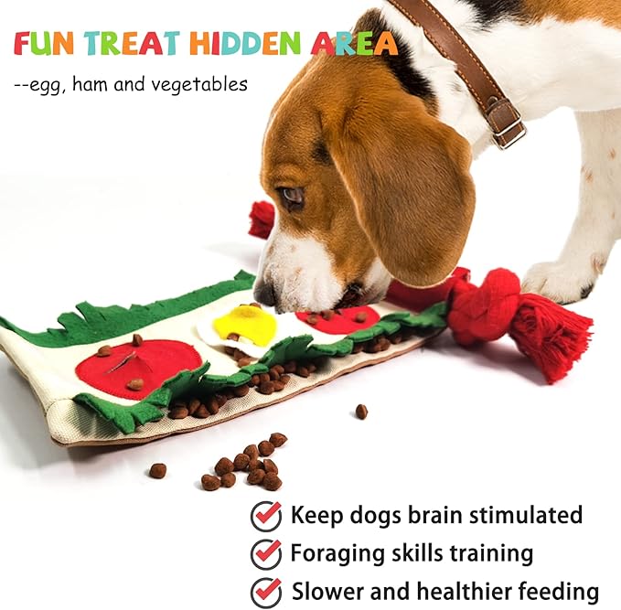 lilfrd Dog Puzzle Snuffle Mat Toys, Squeaky Enrichment Rope Crinkle Treat Dispensing Tug Toy for Small Medium Large Dog, Boredom and Mental Stimulation Toy, Burrito