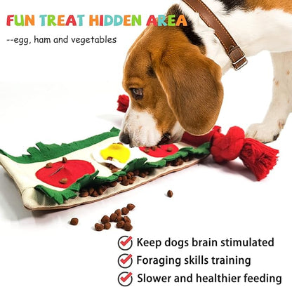 lilfrd Dog Puzzle Snuffle Mat Toys, Squeaky Enrichment Rope Crinkle Treat Dispensing Tug Toy for Small Medium Large Dog, Boredom and Mental Stimulation Toy, Burrito