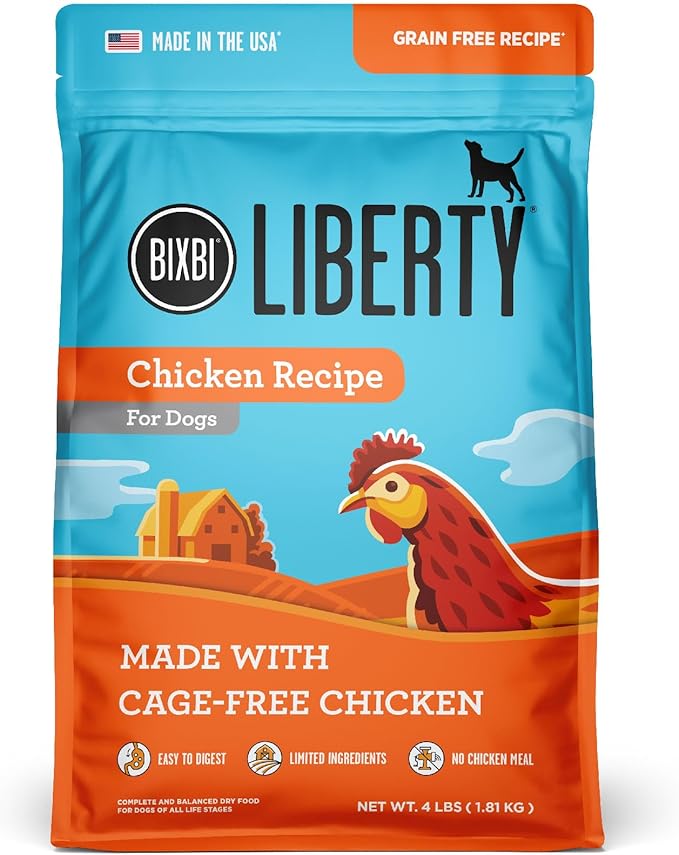 BIXBI Liberty Grain-Free Dry Dog Food, Chicken Recipe – Fresh Meat, High Protein, No Meat Meals – USA Made, 4 lbs
