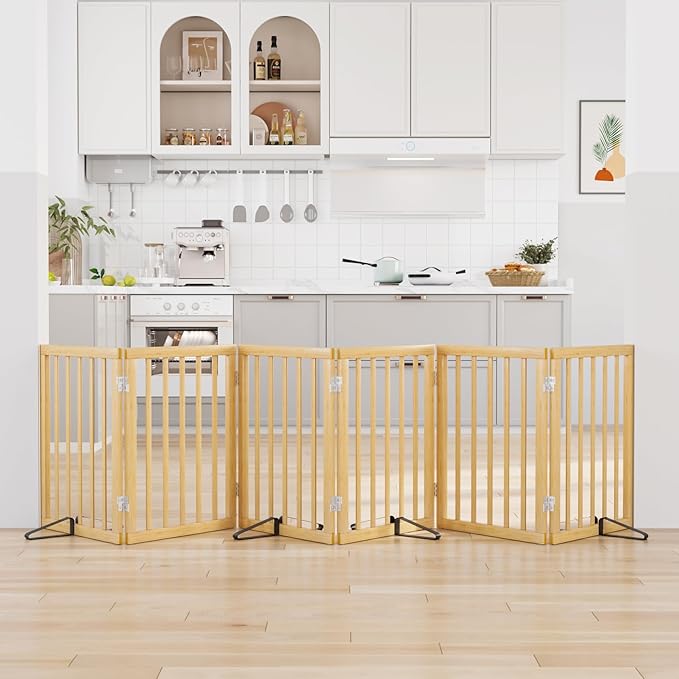 Extra Wide Dog Gates for Doorways, Bamboo Dog Gates for the House Stairs, Freestanding Pet Gates for Dogs, Doogie Puppy Fence Gate