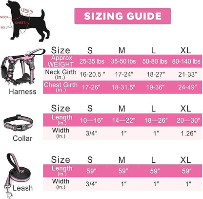 WINSEE Pet Harness Collar and Leash Set, All-in-one Reflective Dog Harness No Pull with Adjustable Buckles for Puppies, Small, Medium, Large, and Extra-Large Dogs (X-Large, Pink)
