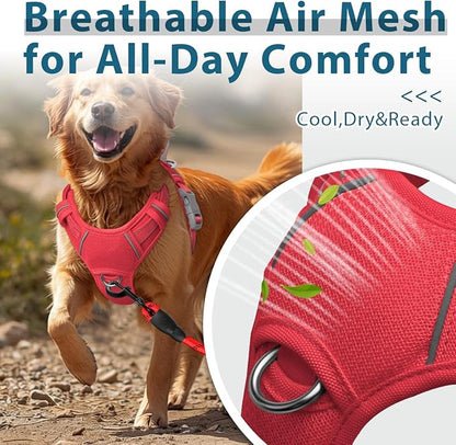 BARKBAY Dog Harness No Pull with ID Tag Pocket - Heavy Duty, Reflective, Easy Control for Large Dogs(Red,XL)
