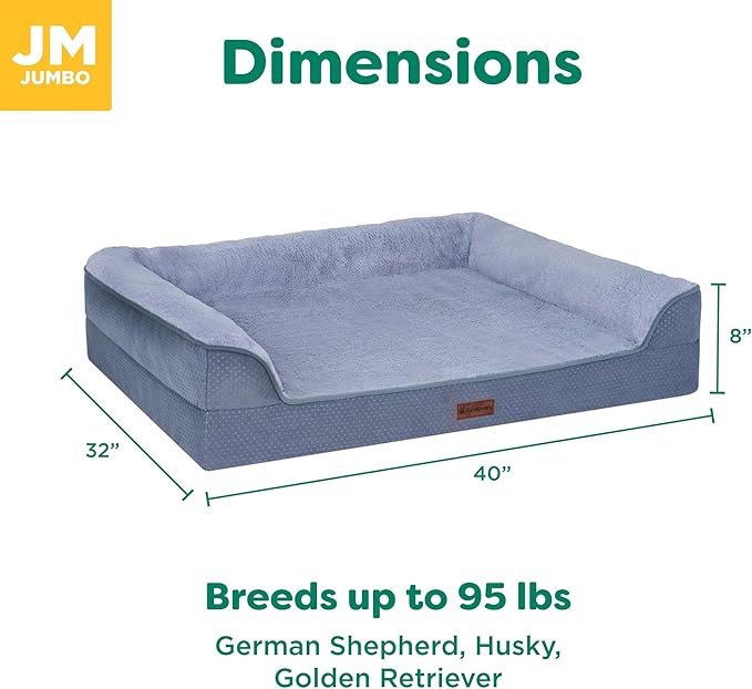 FurHaven Jumbo (40"x32") Cooling Gel Dog Bed – Cool Gel Memory Foam Sofa Pet Bed, Embossed Velvet, Removable Washable Cover, Steel Blue